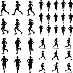 Naklejka premium Silhouettes of People Running in Motion Running Silhouette Vector Pack 