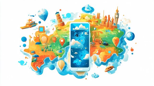 Wide Angle Map with Smartphone and Ubications Centered
