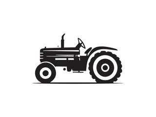 Farm tractor, black and white silhouette logo design isolated on a white background.  A farm Tractor Silhouette. Vector illustration.