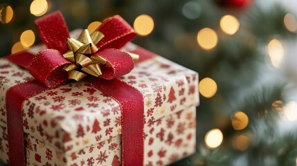 Festive Christmas Gift with Red Ribbon and Bow