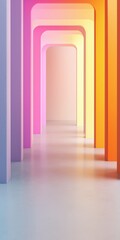 Obraz premium A long hallway with colorful pillars and a white wall. The colors are bright and vibrant, creating a sense of energy and excitement. The hallway seems to be part of a larger space