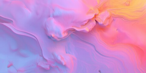 Fototapeta premium A colorful abstract painting with a pink and yellow background. The painting has a dreamy, surreal feel to it