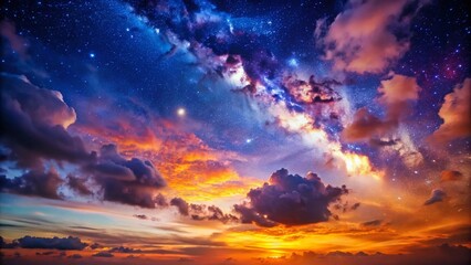 Fototapeta premium Glowing Summer Night Sky Background with Copy Space - Low Light Photography Poster
