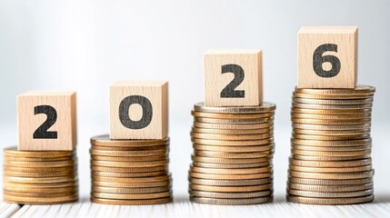 Financial Growth and Investment Trends Represented by Coins Stacked in Increasing Order with Year Markers of 2020 to 2026 Signifying Economic Progress and Wealth Accumulation