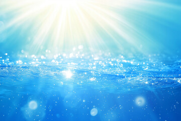 body of water with a bright blue color and a lot of sunlight reflecting off the surface. The water appears to be calm and still, with no visible movement