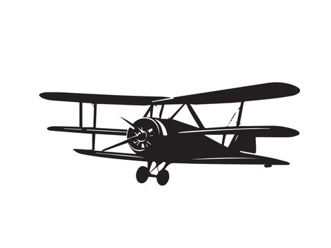 Biplane Silhouette. Old plane icon vector design. Classic Airplane Silhouette. 