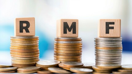 RMF Investment Strategy represented through stacks of coins, symbolizing financial growth, management, and finance. A visual representation of wealth accumulation and financial planning tools.