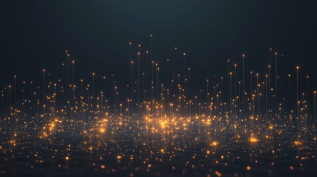 Futuristic glowing digital particles in motion against dark background