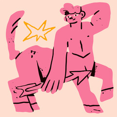 Sagittarius astrological zodiac sign. Cartoon unique modern style. Horoscope, zodiac Constellation. Hand drawn trendy Vector illustration. Magic, witchcraft, astrology concept. Isolated design element