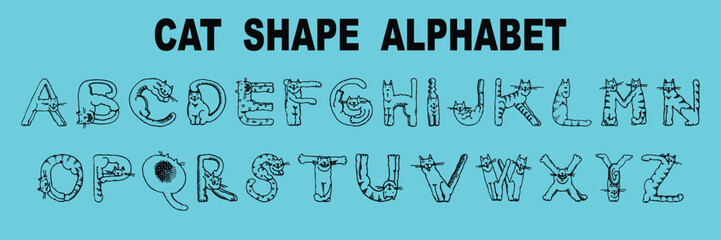 Custom cat style lettering font alphabet set. Vector stock illustration can be used in logo or any purpose. Colors can be easily editable and saved in EPS 10