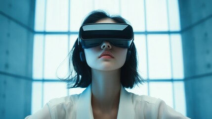 Woman Experiencing Immersive Virtual Reality