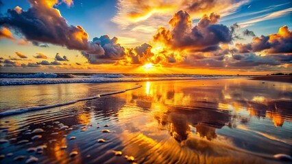Golden Hour Sunset Beach: Candid Reflections in Sand