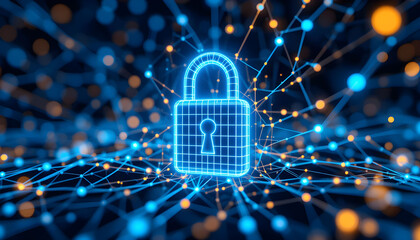 Glowing Padlock with Digital Elements – Representing Data Security and Online Protection in Cybersecurity
