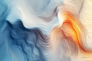 Fototapeta premium wave of blue and white with orange streaks. The blue and white waves are very wavy and the orange streaks are very thin