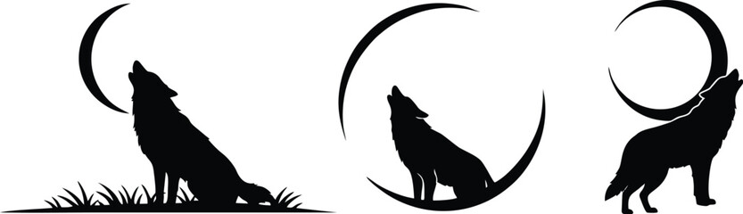 Wolf and Moon Silhouettes