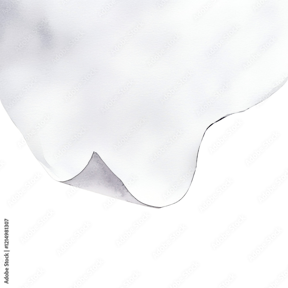 Poster A close up shows a watercolor painting of a white paper sheet curled at the bottom with subtle shading.