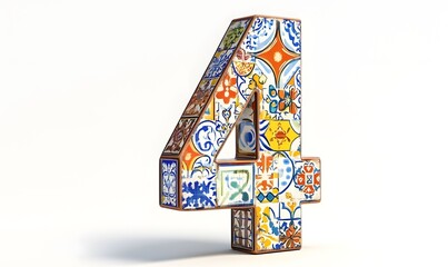 Colorful tile number four, isolated, white background, design element