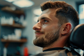 Obraz premium Professional haircut in progress: expert barber styling a Trendy haircut, generative ai