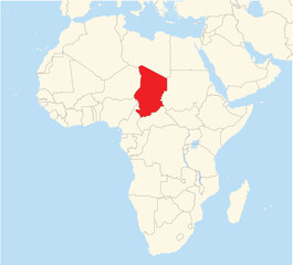 Location Map of the country Chad in Africa. The country is highlighted with a red polygon. No labels at all.