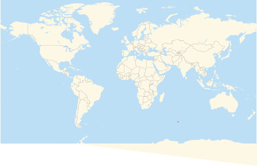 Location Map of the country French Southern And Antarctic Lands in Seven seas. The country is highlighted with a red polygon. No labels at all.
