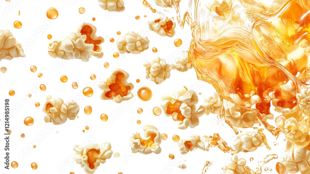 Aufkleber a vibrant image depicts caramel-coated popcorn with a dynamic splash of caramel sauce creating a tem
