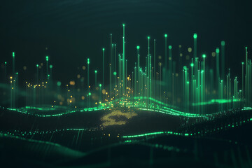 Abstract image financial chart overlaid on a digital grid background.