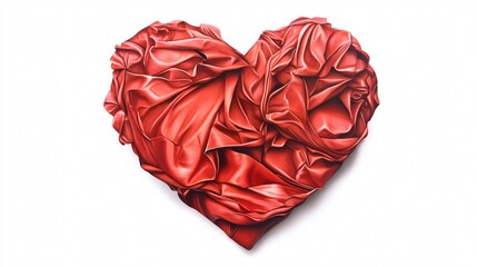 Elegant Crumpled Red Heart Shape Wide Angle Centered Composition