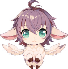Lamb with wings in the form of a boy in anime style