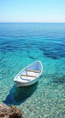 Obraz premium Serene Coastal Escape: A White Boat on Crystal Clear Waters