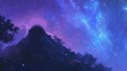 Fototapeta premium Cosmic Nebula Background with Glowing Blue, Purple, and Starry Mist