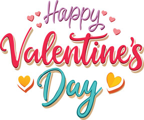 Colorful Hearts and Happy Valentines Day! Text Design line art icon sign silhouette vector illustration with fun brush ink calligraphy typography for photo overlays t-shirt print flyer poster design