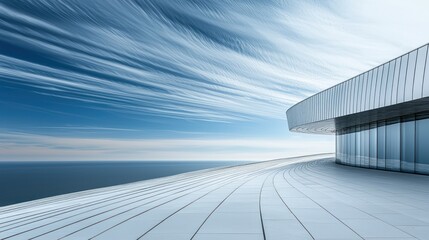 Fototapeta premium Empty circular seaside terrace with ocean view and streaky sky