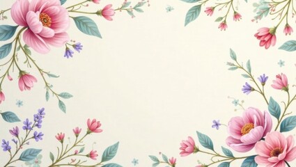 Elegant Floral Border Design with Delicate Pink and Purple Blooms, Ideal for Invitations, Cards, and Announcements