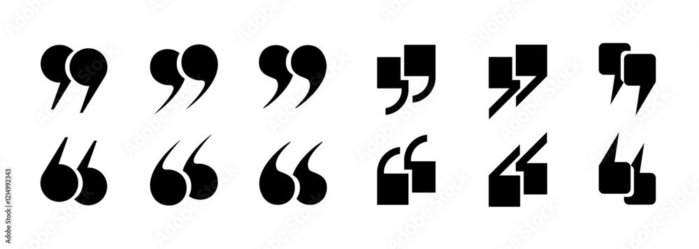 Fototapete the icons are round and square quotes in black on a white background. a set of linear icons, commas.