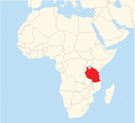Location Map of the country Tanzania in Africa. The country is highlighted with a red polygon. No labels at all.