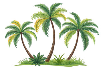 Green palm tree isolated on transparent background with clipping path, single palm tree with clipping path and alpha channel. are Forest and foliage in summer for both printing and web pages