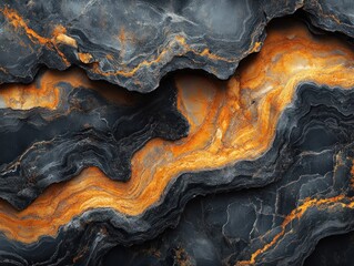 Obraz premium Abstract texture of dark grey and gold marble patterns with flowing lines and cracks