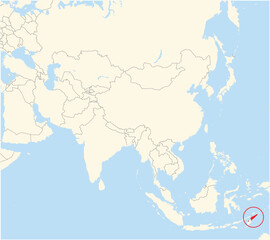 Location Map of the country East Timor in Asia. The country is highlighted with a red polygon. No labels at all.