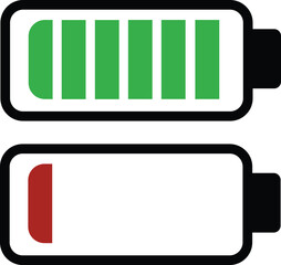 Battery charge full or low flat icons. Battery charging, charge indicator. battery power icon powerfully charged.