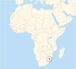 Location Map of the country Eswatini in Africa. The country is highlighted with a red polygon. No labels at all.