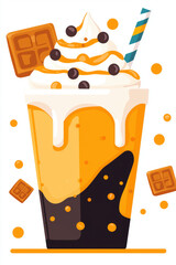 Milkshake illustration, Delicious butterscotch milkshake topped with butterscotch sauce, captured in high fidelity, perfect for dessert and beverage imagery.