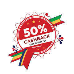 50% cashback guaranteed shop now sale offer for business promotion flyer banner vector illustration isolated