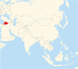 Location Map of the country Syria in Asia. The country is highlighted with a red polygon. No labels at all.
