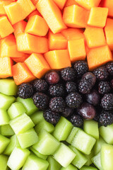 Colorful fruit medley arrangement kitchen food indoor top-down view