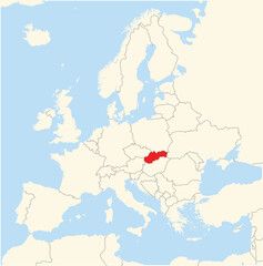 Fototapeta premium Location Map of the country Slovakia in Europe. The country is highlighted with a red polygon. No labels at all.