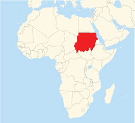 Location Map of the country Sudan in Africa. The country is highlighted with a red polygon. No labels at all.