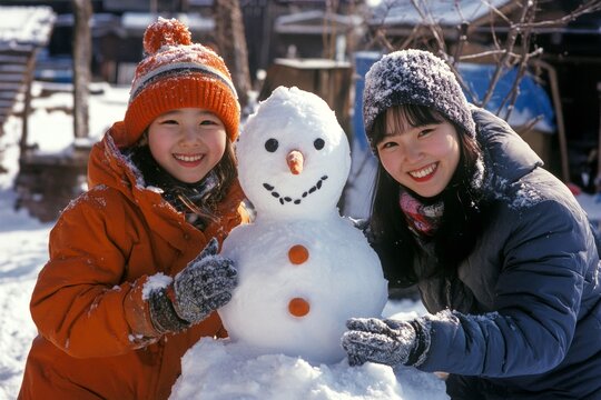 External entertainment with snowfall for two different ages sist