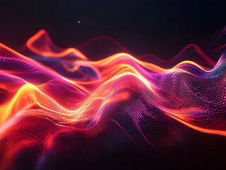 Obraz premium Abstract glowing neon red and orange waves with dynamic motion streaks on black background for futuristic high-resolution design