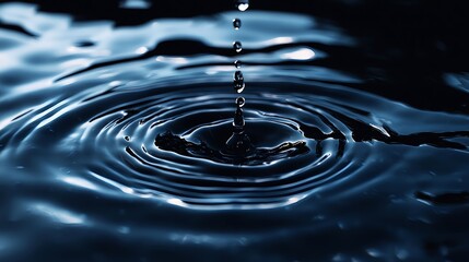 Elegant Water Droplet Creating Ripples in Dark Liquid Surface