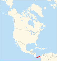 Obraz premium Location Map of the country Panama in North America. The country is highlighted with a red polygon. No labels at all.
